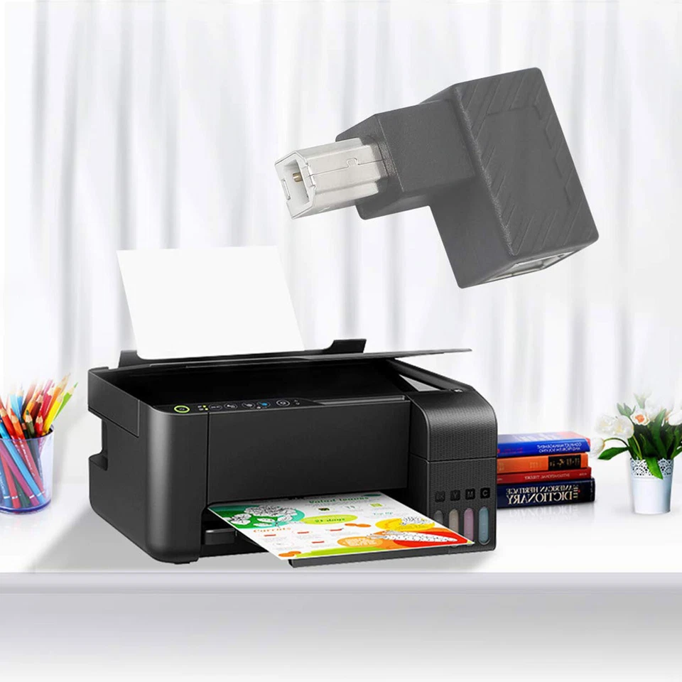 Angle 90°USB 2.0 Type B Male to USB B Female Adapter Printer Scanner Converter - Image 4 of 4