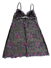 Victoria's Secret Floral Embroidered Sheer Mesh Slip Dress in Black