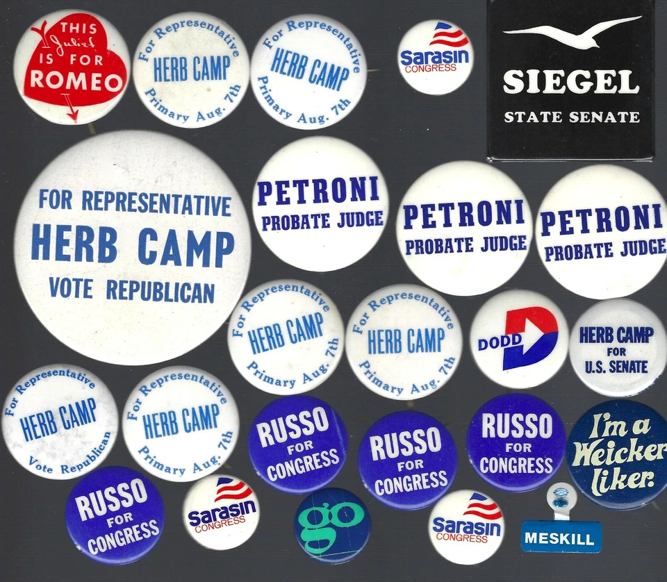VINTAGE 1970s CONNECTICUT POLITICAL CAMPAIGN BUTTON COLLECTION - Photo 1/1