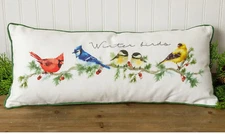 NEW Farmhouse WINTER BIRDS PILLOW BRANCH 10" x 24" Cottage Chic Cream Cotton