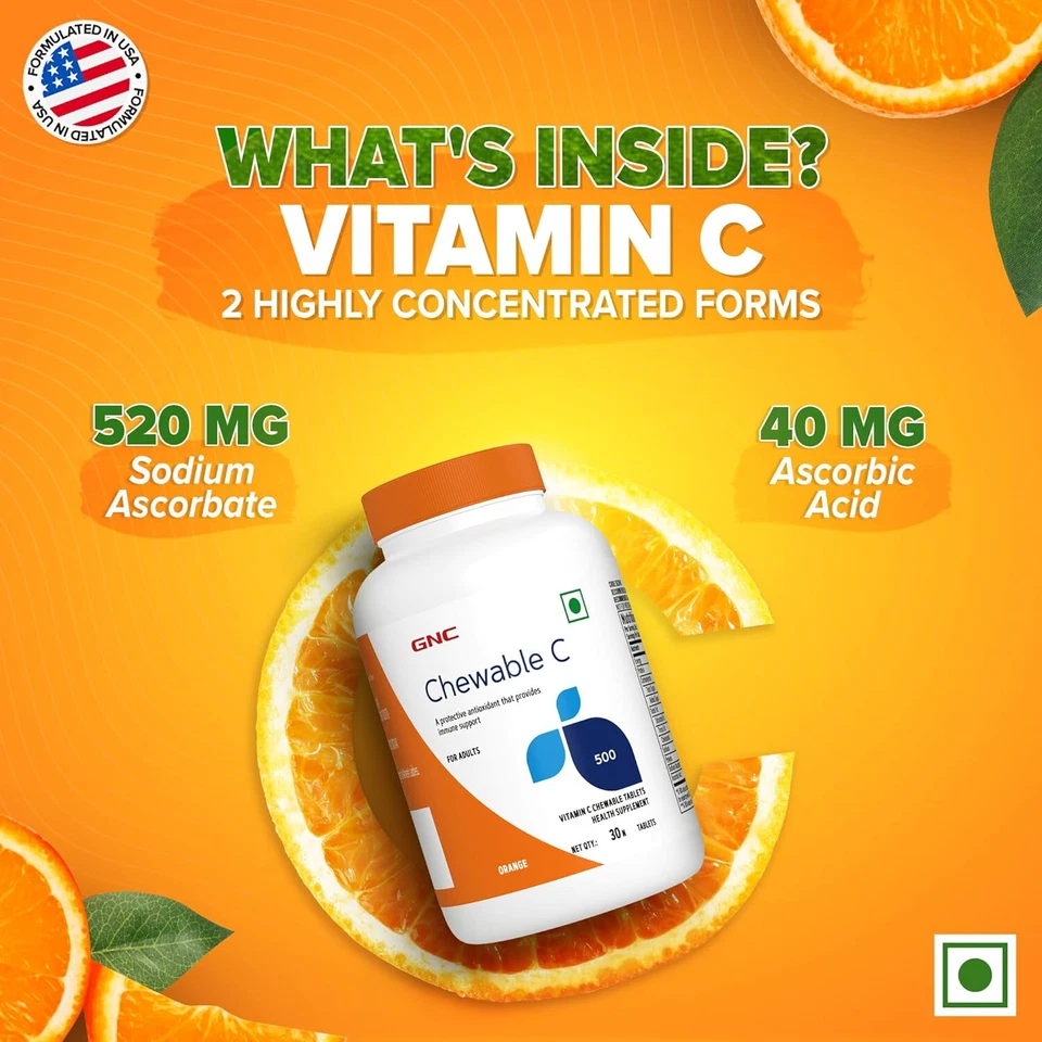 GNC Vitamina C Masticable 500mg Aumenta la Inmunidad Apoyo Antioxidante 30 Tabs + Envío Foto 3 de 4