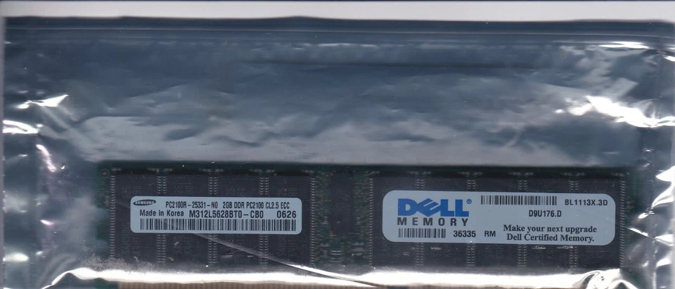 Dell D9U176 2GB DDR-266/PC-2100 RDIMM 184-Pin CL2.5 Dual Rank x4 ECC Registered - Image 2 of 2