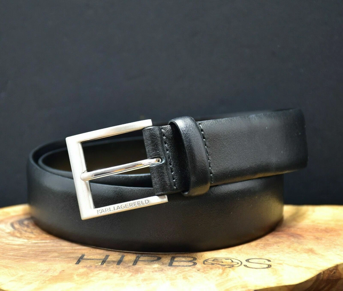 Karl Lagerfeld Mens Leather Belt Classic Jeans Mens Belt Black Size 32