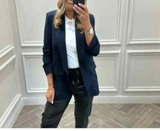 Womens Ladies Ruched Sleeve Fully Lined Blazer Collared Casual Formal Jacket Top
