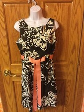 R & K Originals Brown/Ivory Swirl Sleeveless Knee Length Dress. Size 14P. NWOT