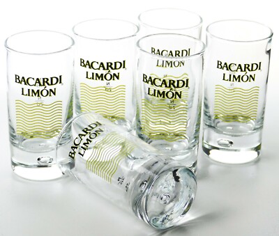 6 x Bacardi Limon Shotglas 2 cl und 4 cl Rum Luftperle im Boden Schnapsglas 8035