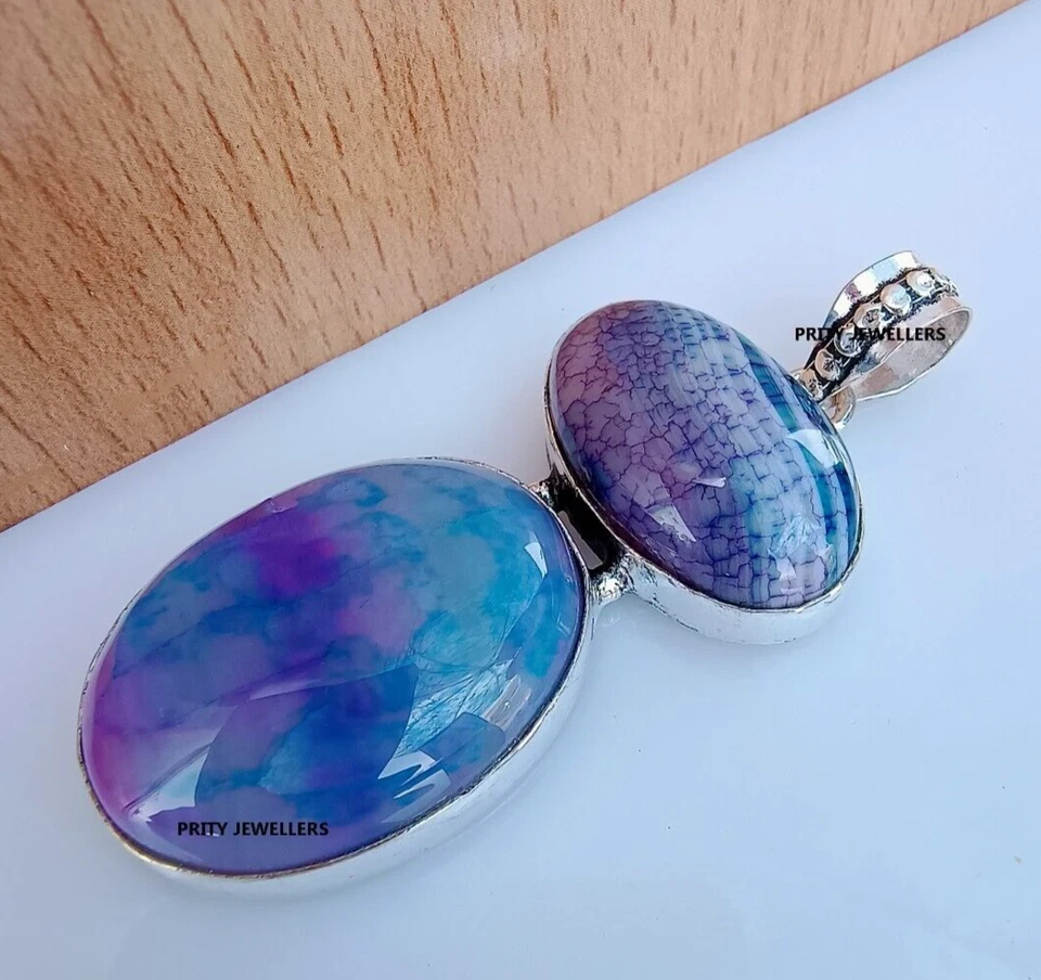 Purple Dragon Veins Agate Pendent, Handmade 2.36″ Inch Silver Plated Pendent - Image 1 of 3