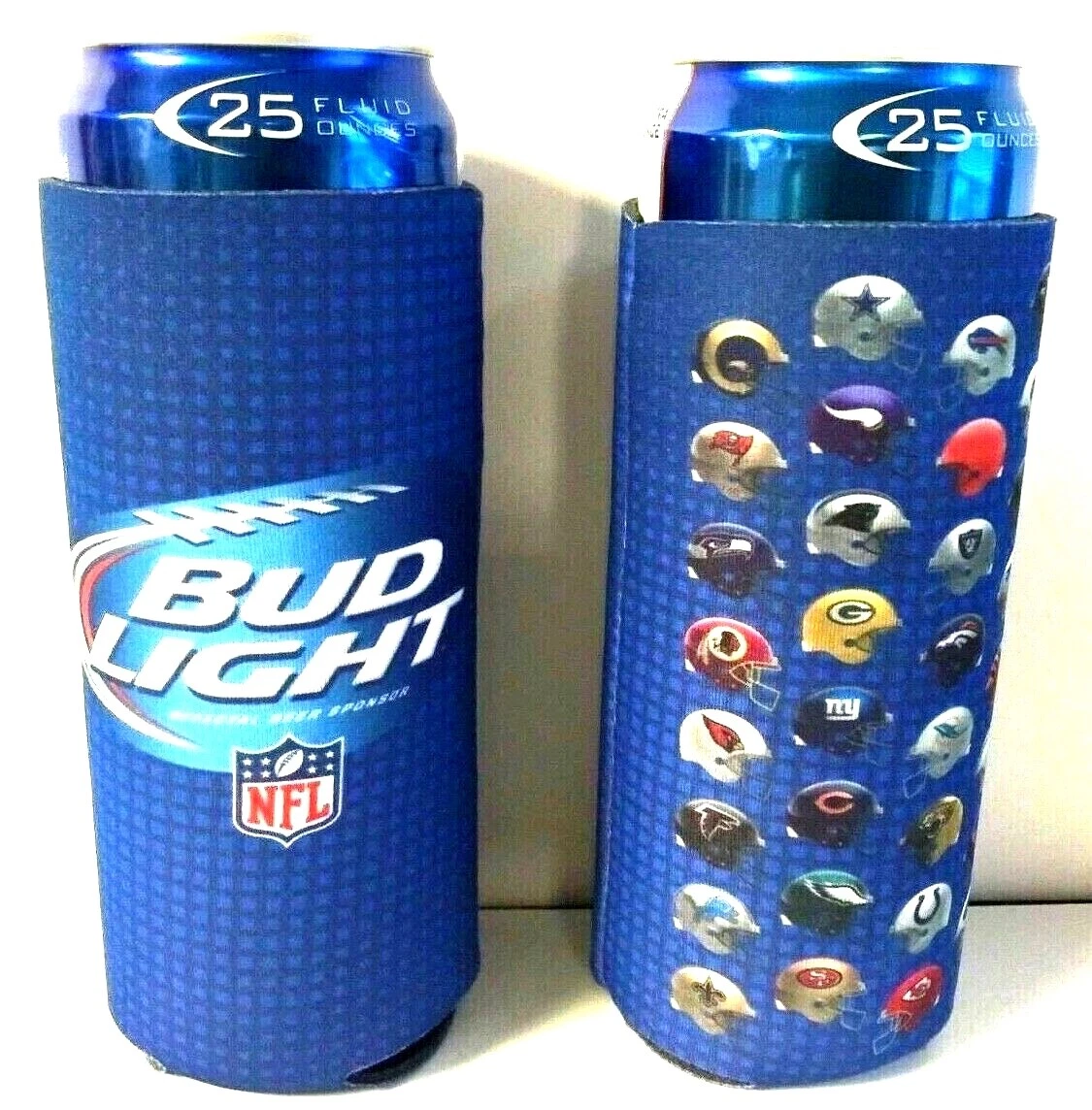 Bud Light Beer NFL 24 / 25 oz Koozie - Set of (2) Fits Extra Ounce Cans New  F/S