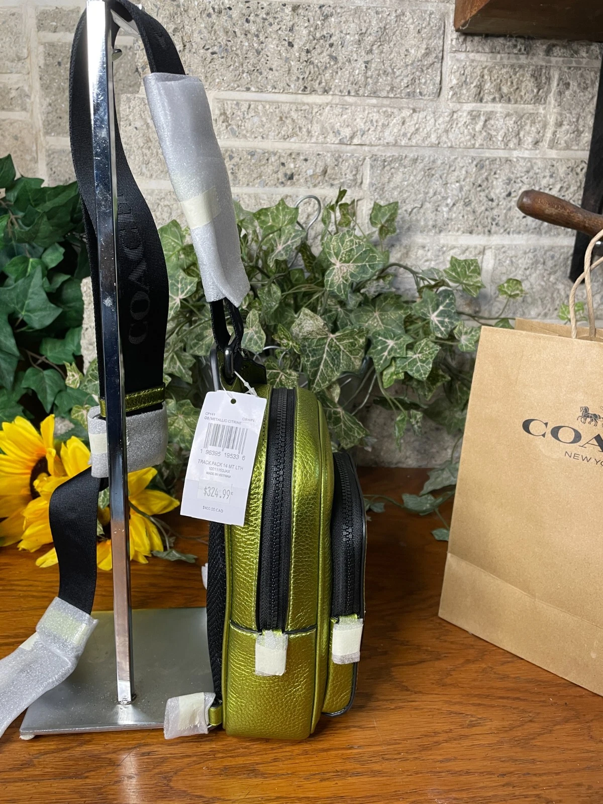 ZAINO COACH CITRINO PELLE TRACK PACK 14 CP141 NUOVO CON ETICHETTE BORSA UNA CINGHIA