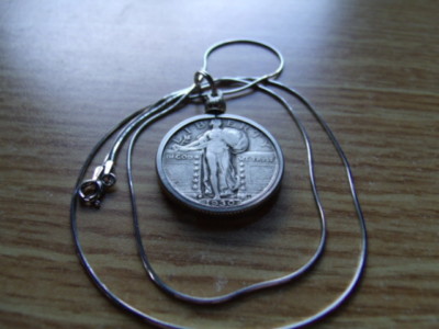 XF 1930 S STANDING LIBERTY QUARTER SILVER Pendant On a  20'' ITALIAN SILVER CHAIN
