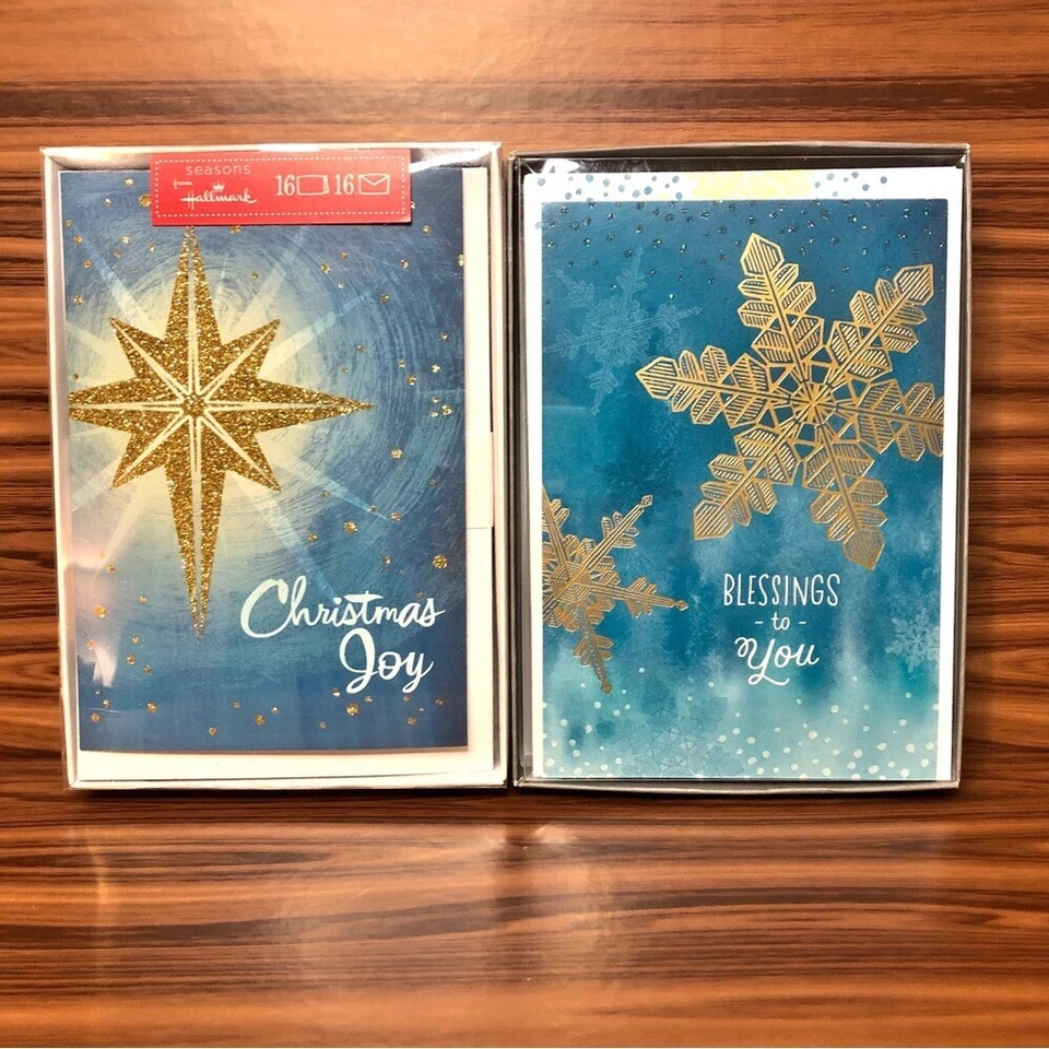 Tarjetas/sobres de Navidad Hallmark azul dorado 2 - 16 cajas (32 tarjetas en total) Foto 2 de 4
