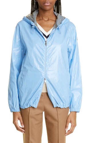 Moncler Wuisse Shiny Parka Jacket Womens 4 Blue Hooded Long Sleeve Pocket Zipper - 第 1/17 張圖片