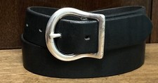 The Limited Black Italian Leather Belt Sz M 1-1/4  Wide USA 1/8  Thick Brass EUC