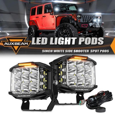 Auxbeam 5'' Side Shooter LED Work Light Spot Offroad Pods w/ AMber DRL Pickup SUV