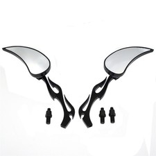 Black Billet Alloy Teardrop Flame Mirror For Harley Softail Fatboy Sportster
