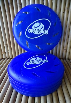 x5 Frisbee Werbung Orangina Kunststoff blau Geschenkidee Kinder Outdoor 