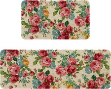 Pioneer Woman Kitchen Rugs Sets of 2 Non Slip Washable Pink Floral Kitchen Ma...
