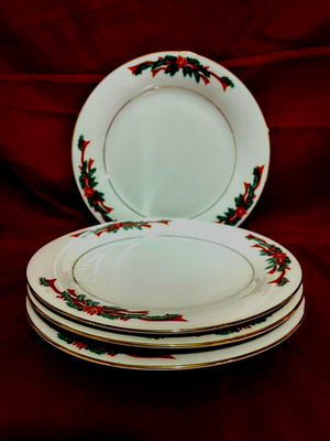 Tienshan Poinsettia Ribbons Salad Plates 1/2