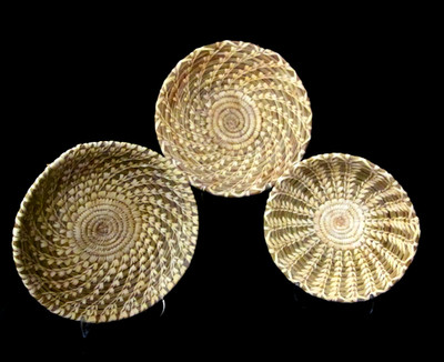 3 Vintage Tohono O'odham Papago Baskets Southwest Native American 9'' 9.5''  10''