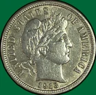 1913 Barber Dime Choice Extremely Fine XF+/AU Coin, Scratch #41678