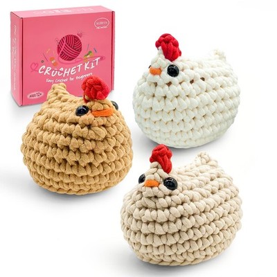 Crochet Kit for Beginners - 3 Chickens Amigurumi with Video Tutorials - Easy DIY