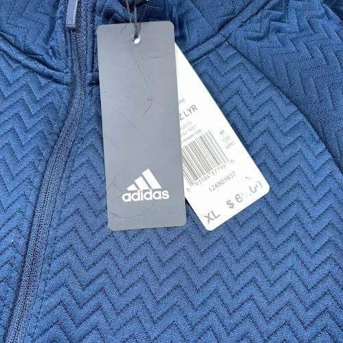 Новый с Ярлыками Adidas полный молнии куртка XL темно-синий женщин гольф текстурированный шеврон FP8611 дефектный - Изображение 2 из 4
