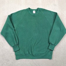 Vintage Jerzees Sweatshirt Mens XL Green Blank Crewneck Raglan 90s Made in USA