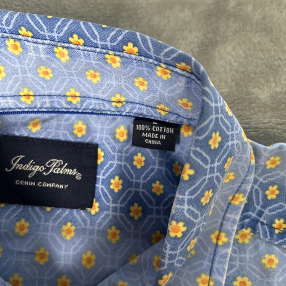 Indigo Palms Shirt Mens Large Long Sleeve Blue Floral Button Down - Image 3 of 4