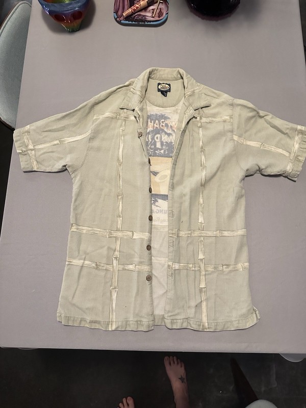 Tommy Bahama Island Jazz Men's M Beige Short Sleeve Button-Up Hawaiian Shirt