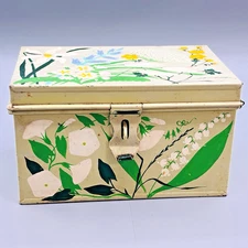 RARE Charles of the Ritz Hand Painted Steel Gift Box VTG Floral Tin MCM Signed