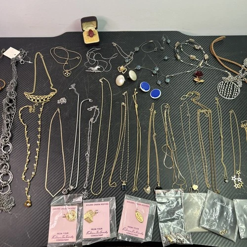 Lot of 45 Vintage Costume Jewelry: Necklaces, Rings, Charms, Avon