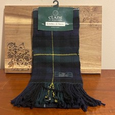 100 Pure New Wool Clans of Scotland Winter Scarf Blue Plaid Brand New with Tags