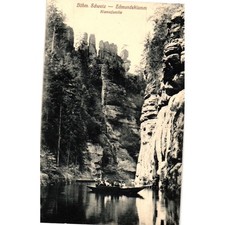 Vintage Edmundsklamm Postcard Bohemian Switzerland German Klammfamilie Boat RPPC