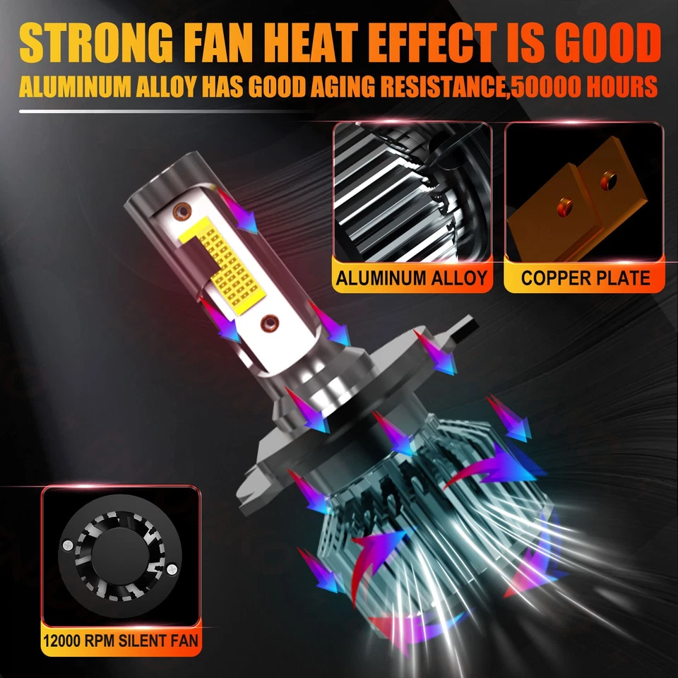 For Toyota Camry 1983-1998 1999 Front LED Headlight Kit High/Low Beam Bulbs - Image 2 of 4