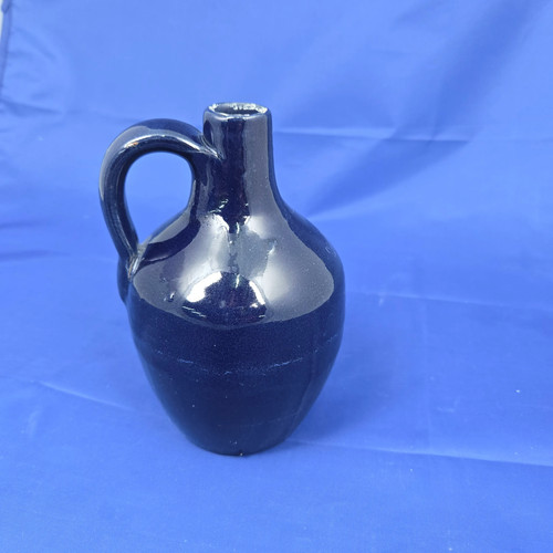Vintage Blue Pottery Sample Jug with Handle 6" Tall