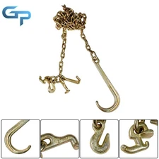 New 2PCS G70 5/16''x10' Transport Tow Chain J Hook Long Shank w/ R T J&Grab Hook