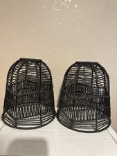 Domed Rattan Raffia Pendant Ceiling Light Shade Pair String Black 9” X 8.5”