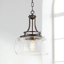 Charleston Bronze Pendant 13 1/2" Wide Industrial LED Clear Glass Dining Room