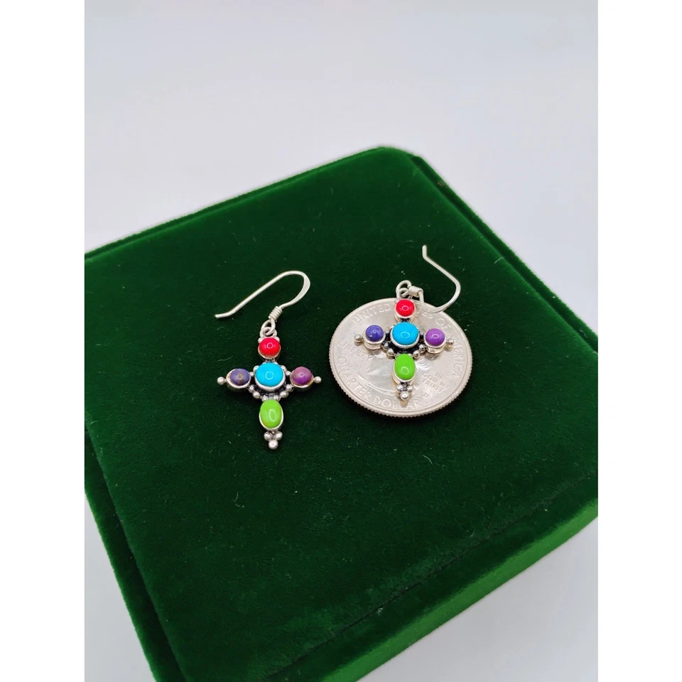 Pendientes de plata de ley de varias piedras Foto 3 de 4