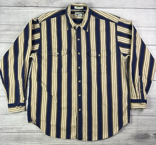 VTG Eddie Bauer Elkhorn Canvas Striped Shirt Men's L 100% Cotton Long Sleeve