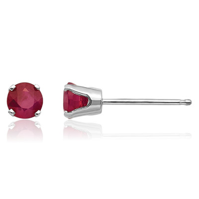 14K massives Weißgold 0,74 ct roter Rubin mittlere Ohrstecker 4 mm Rundschliff,