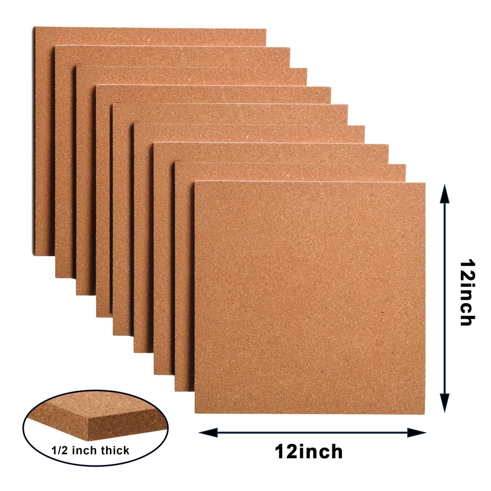 Cork Board 12x12 - 1/2 Thick Square Bulletin Boards 9 Pack Cork Tiles with 10... - Image 2 of 4