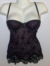 Fredericks Of Hollywood Vintage Black Lace Up Back Bustier Teddy Lingerie Sz S