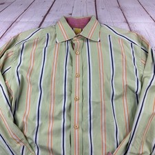 Robert Graham Flip Cuff Long Sleeve Button Front Striped Green Shirt Men's XL
