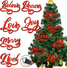 12 Pieces Christmas Wood Signs Joyful Believe Jolly Merry Red 