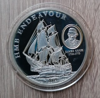 Cook Islands 5 Dollar 2009 HMS "Endeavour" James Cook Silber PP