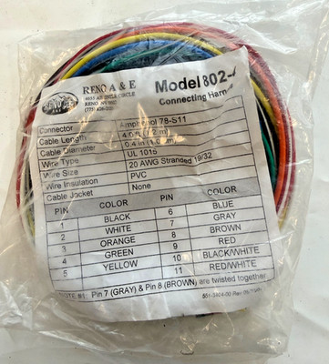 RENO A&E Model 802-4 Connecting Wiring Harness
