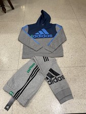 NWT Adidas Boys 2 Piece Set Navy Pullover Logo Hoodie Sweatpants Sz XL 18-20