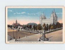 Postcard Temple Block & Brigham Young Monument Salt Lake City Utah USA
