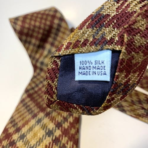 VTG ABERCROMBIE & FITCH Tie 100% Silk Hand Made IN THE USA 90's Brown Tan Plaid - Picture 9 of 9